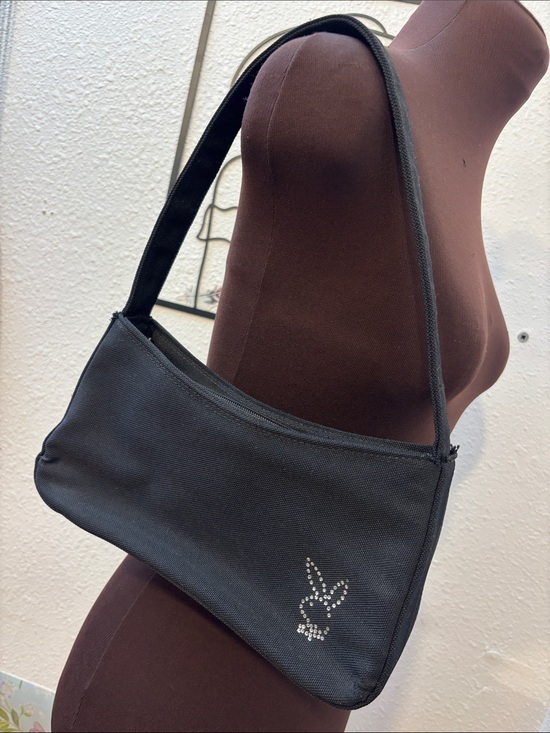 PLAYBOY Handbags - Vintage Y2K Playboy Black Hand Bag with Crystal Bunny Accent.